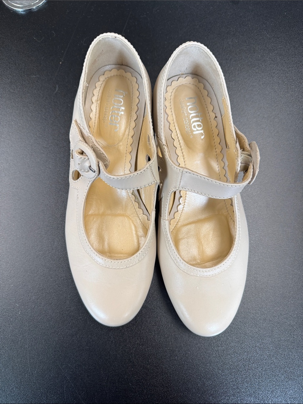 hotter Cream Leather Mary Jane Flats with Buckle Strap